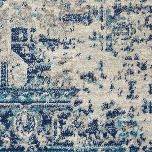 5' X 7' Ivory And Light Blue Floral Medallion Distressed Area Rug